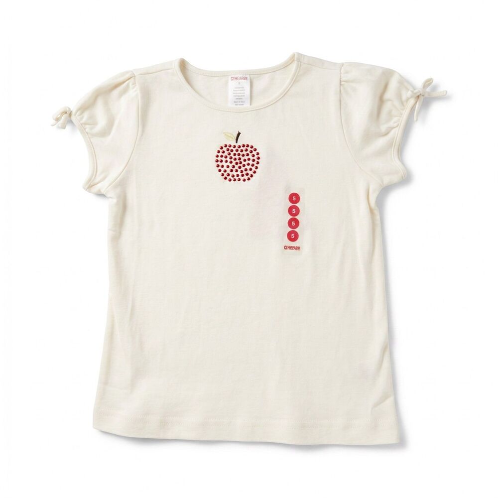 Vintage Gymboree Top Girls Size 5 White Prep School Apple Short Sleeved Y2K NWT